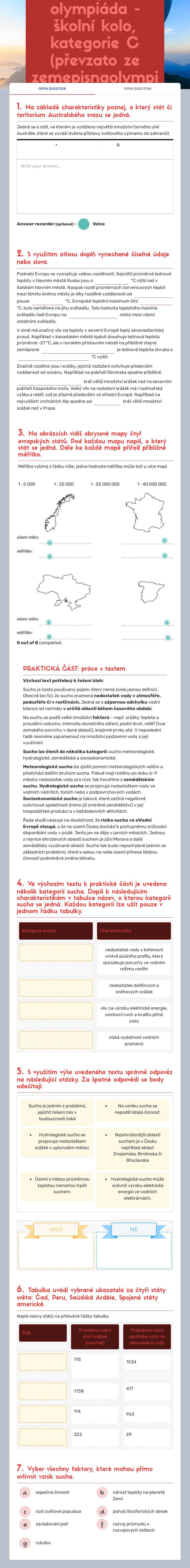 Zeměpisná olympiáda - školní kolo, kategorie C (převzato ze zemepisnaolympiada.cz) worksheet preview image