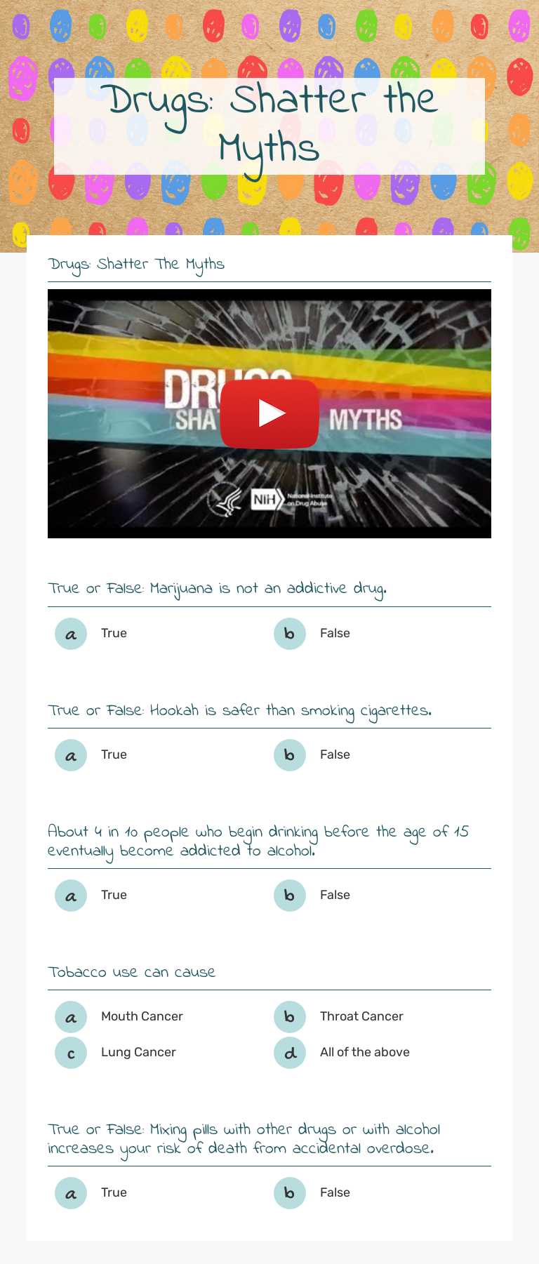 Drugs: Shatter the Myths worksheet preview image