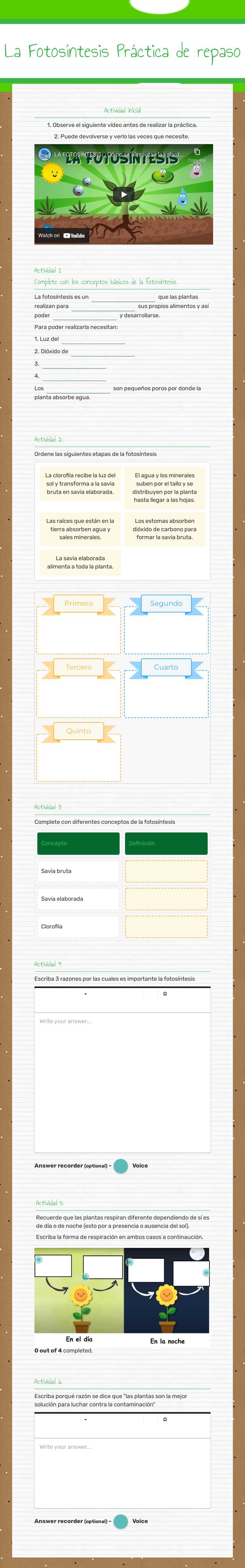 La Fotosíntesis
Práctica de repaso Grade 6 worksheet preview
