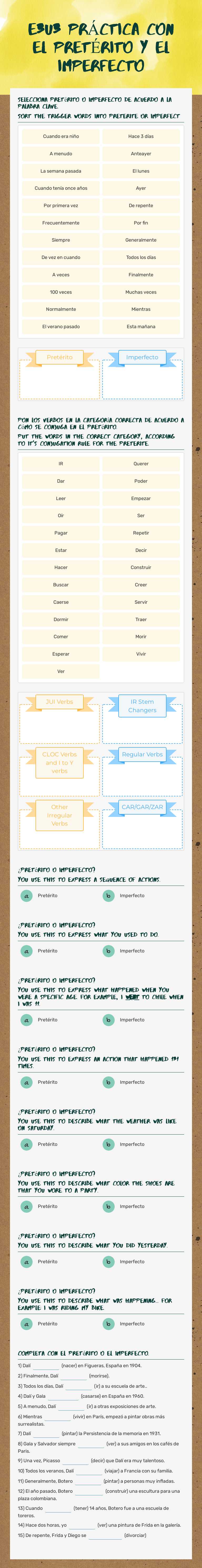 E3U3 prÁctica con el pretÉrito y el imperfecto Grade 10 worksheet preview