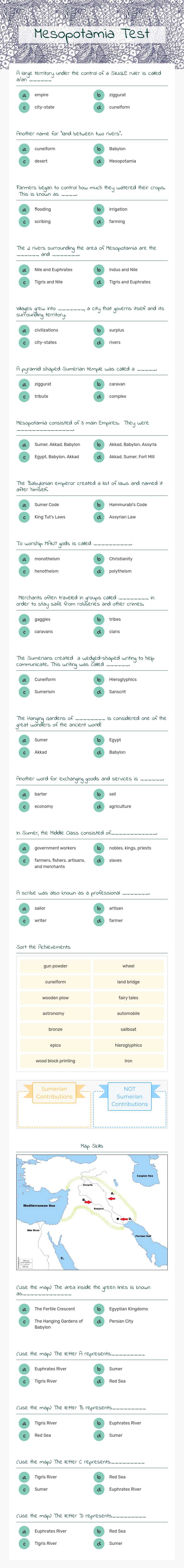 Mesopotamia Test worksheet preview image