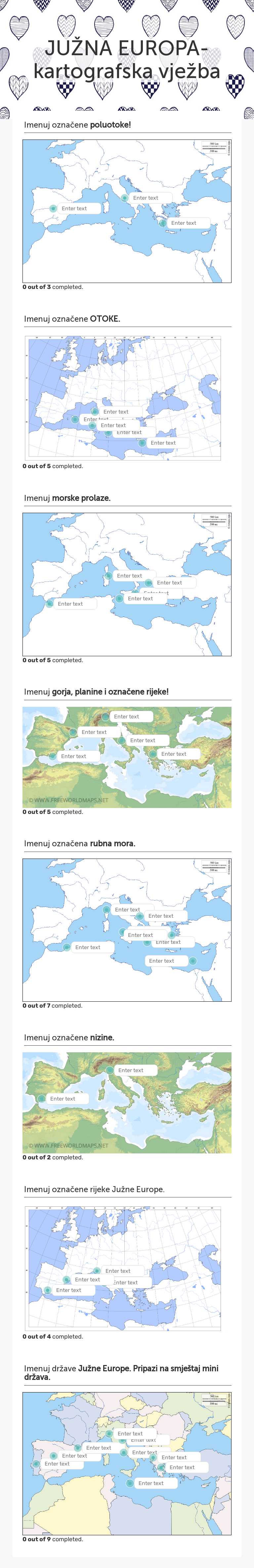 JUŽNA EUROPA- kartografska vježba worksheet preview image