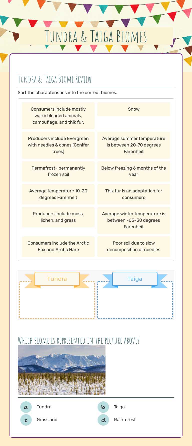 Tundra & Taiga Biomes worksheet preview image