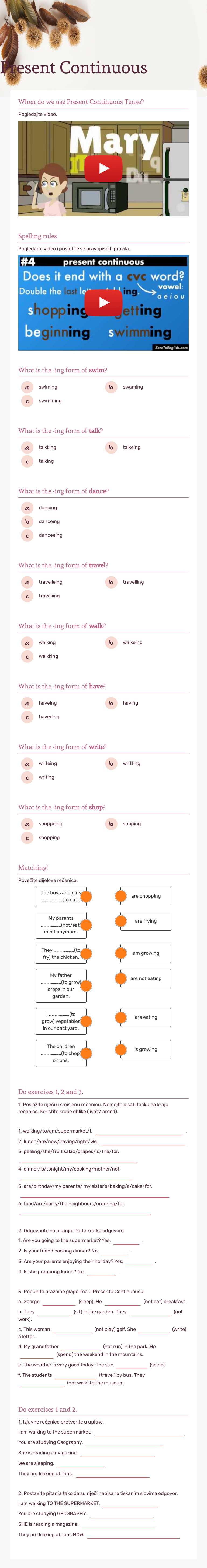 Present Continuous worksheet preview image