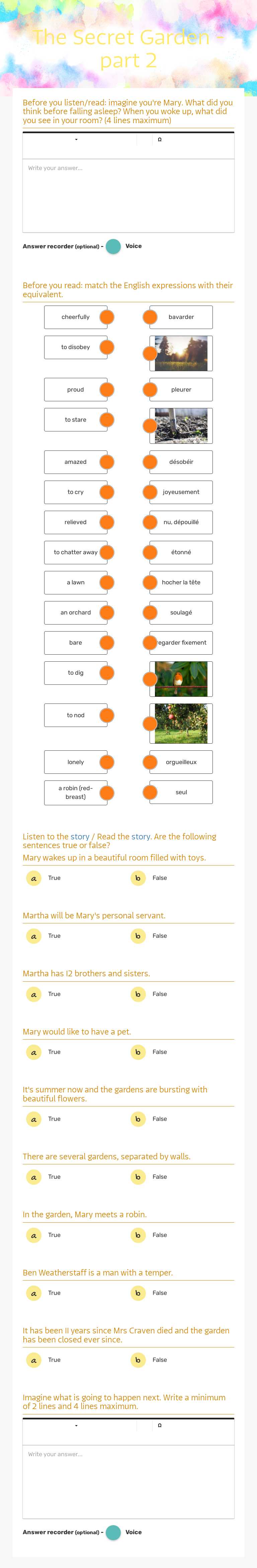 The Secret Garden - part 2 Grade 10 worksheet preview