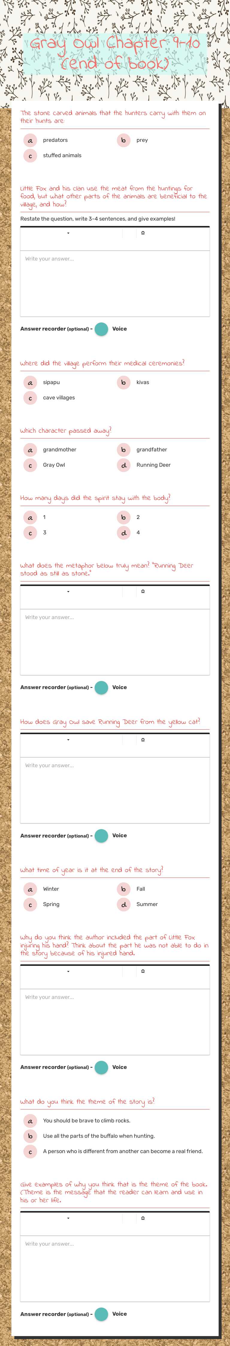 Gray Owl Chapter 9-10 (end of book) worksheet preview image