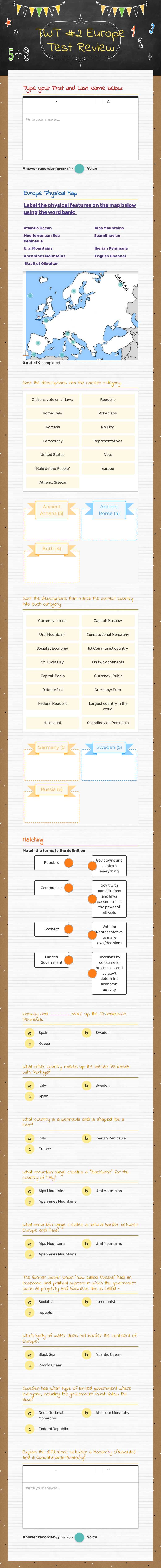 TWT #2 Europe Test Review worksheet preview image