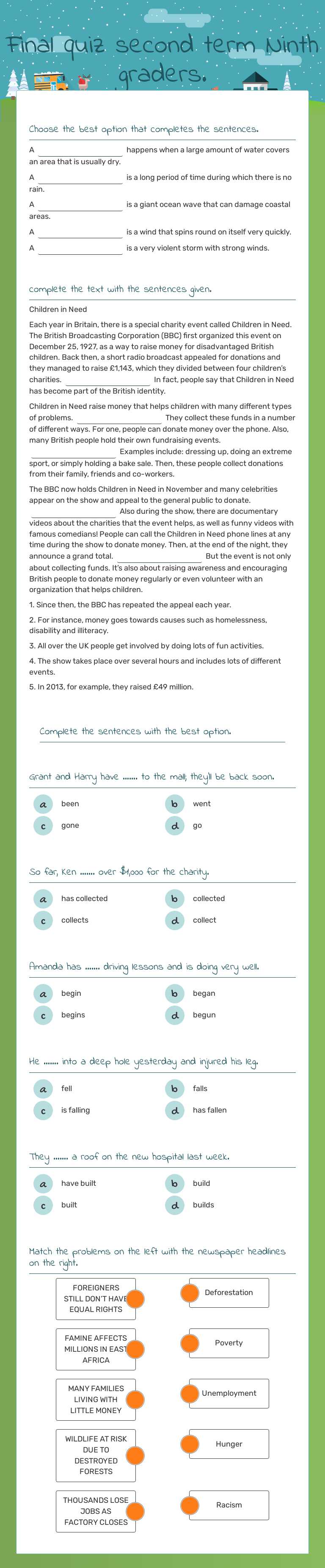 Final quiz second term Ninth graders. worksheet preview image