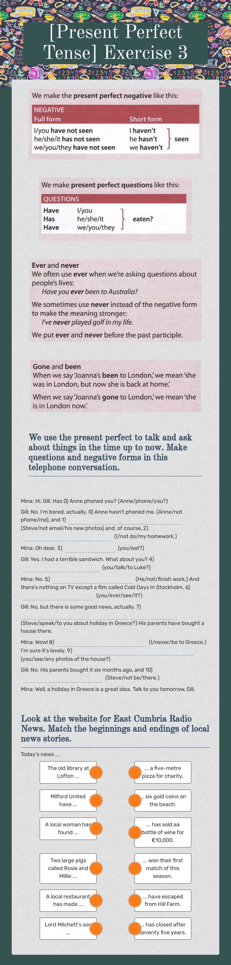 [Present Perfect Tense] Exercise 3 worksheet preview image