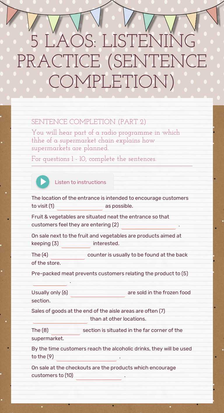 5 LAOS: LISTENING PRACTICE (SENTENCE COMPLETION) worksheet preview image