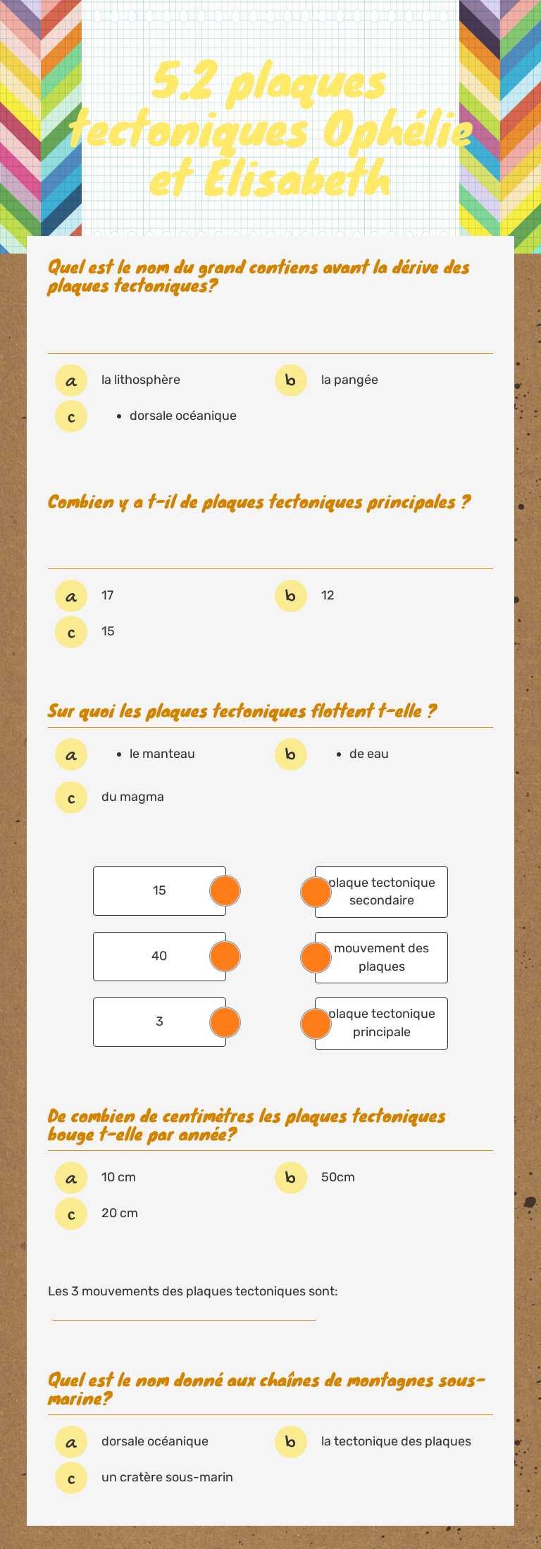 5.2 plaques tectoniques              Ophélie et Élisabeth worksheet preview image