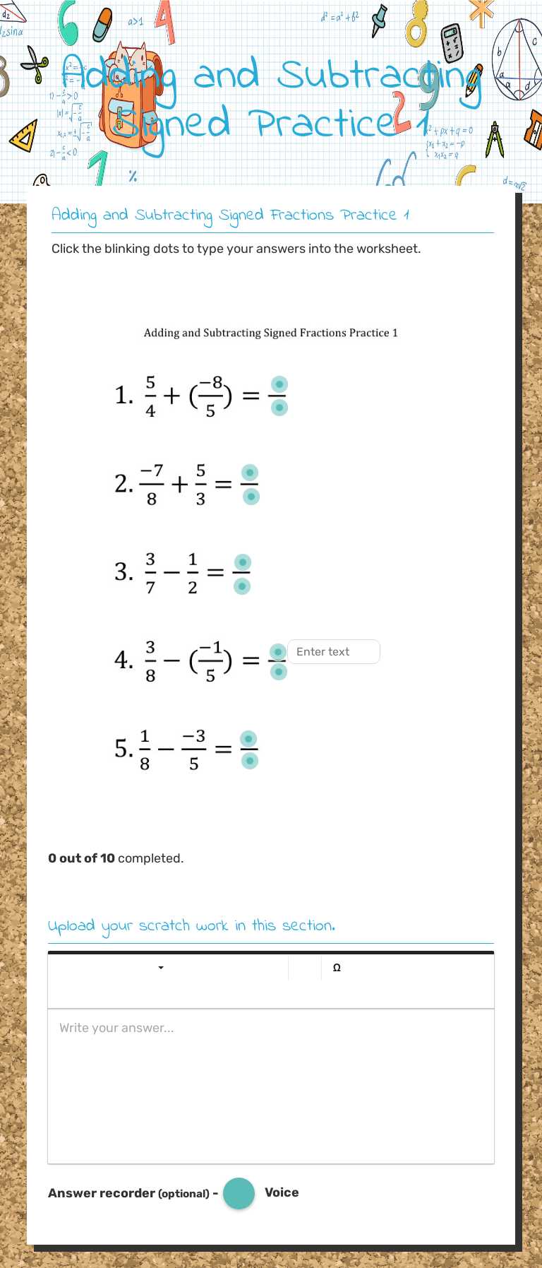 Adding and Subtracting Signed Practice 1 worksheet preview image