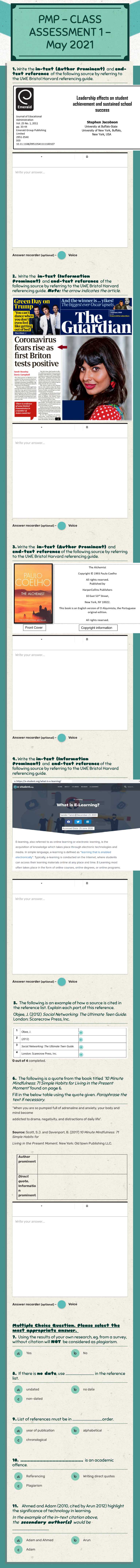 PMP - CLASS 
   ASSESSMENT 1 - May 2021 worksheet preview image