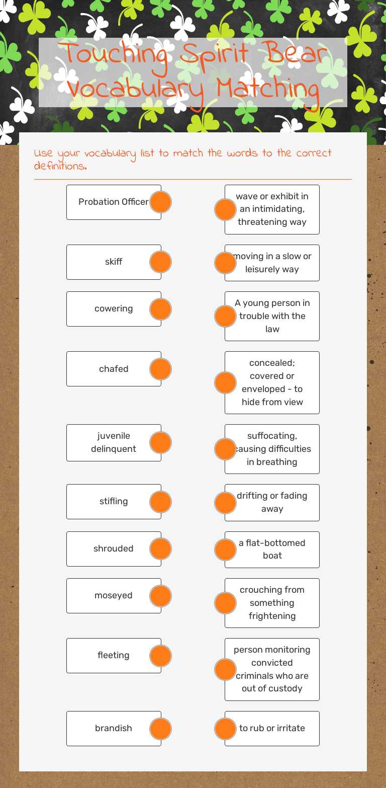 Touching Spirit Bear   Vocabulary Matching worksheet preview image