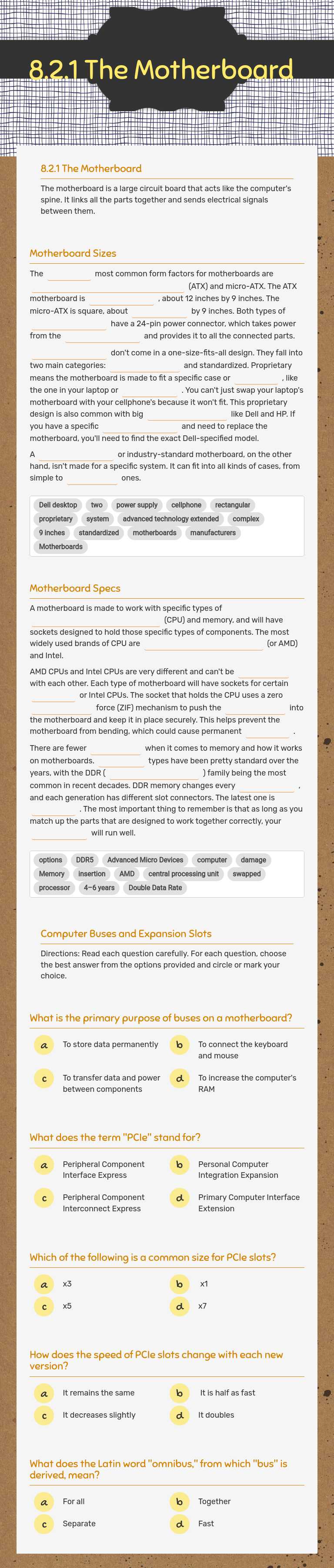 8.2.1 The Motherboard worksheet preview image