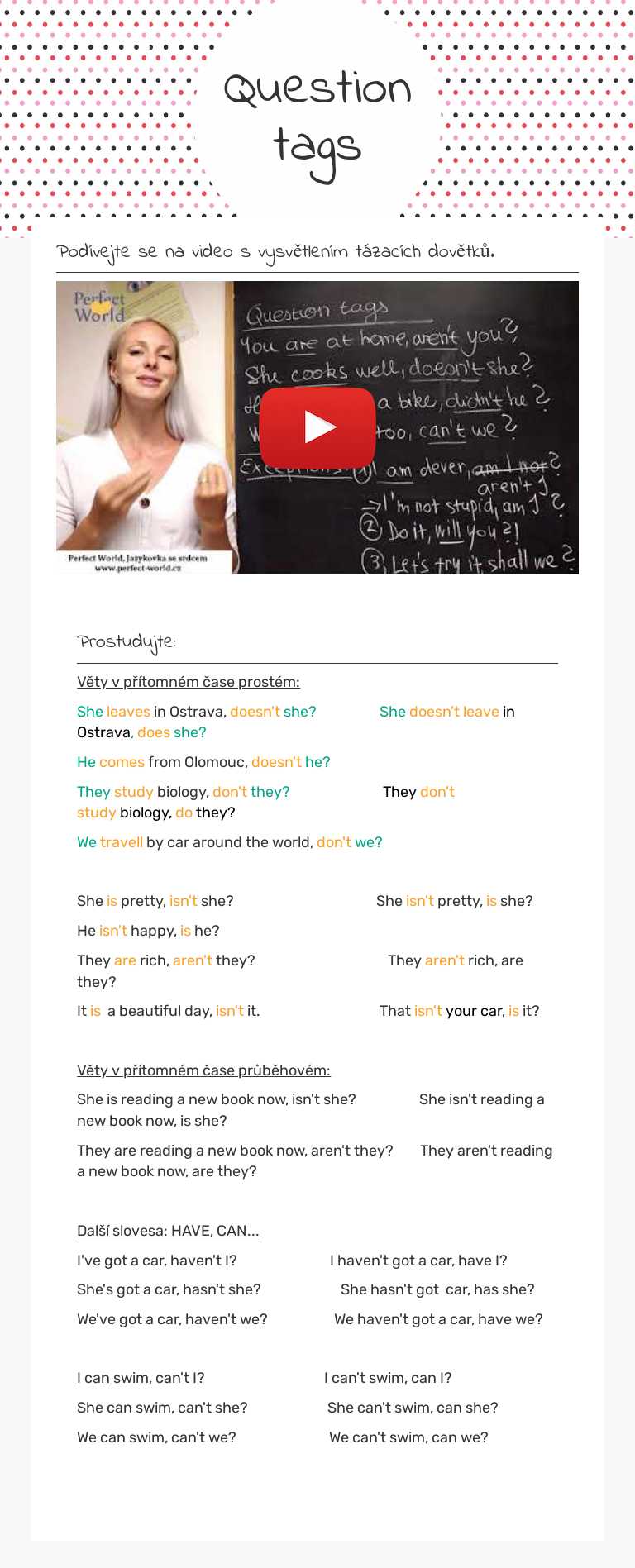 Question tags worksheet preview image