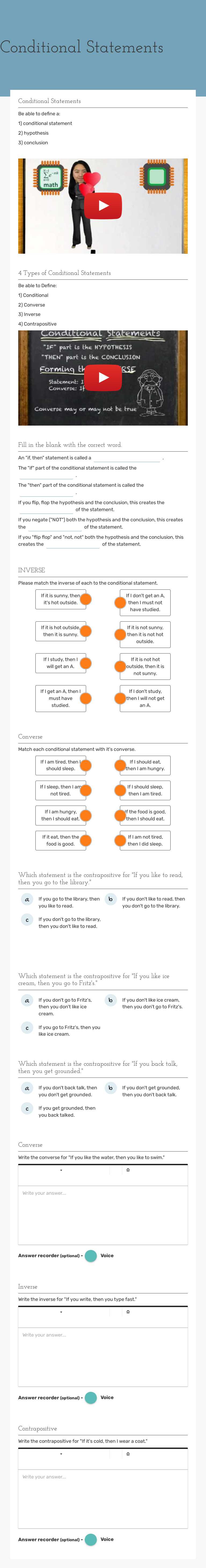 Conditional Statements worksheet preview image