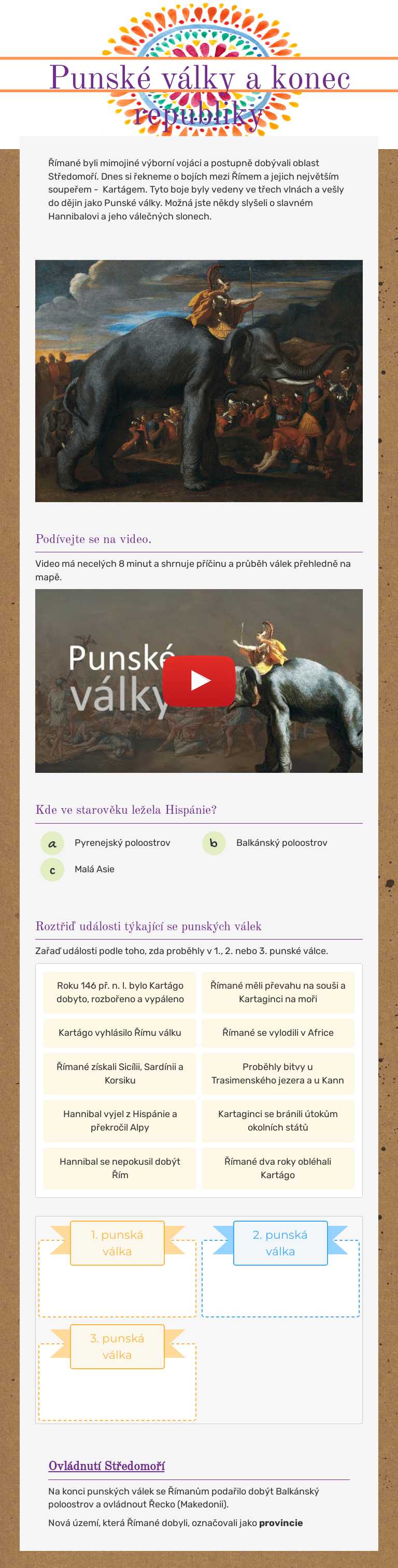 Punské války a konec republiky worksheet preview image