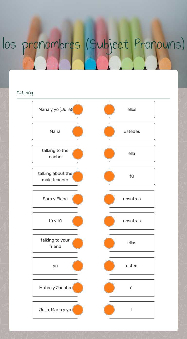 los pronombres                      (Subject Pronouns) worksheet preview image