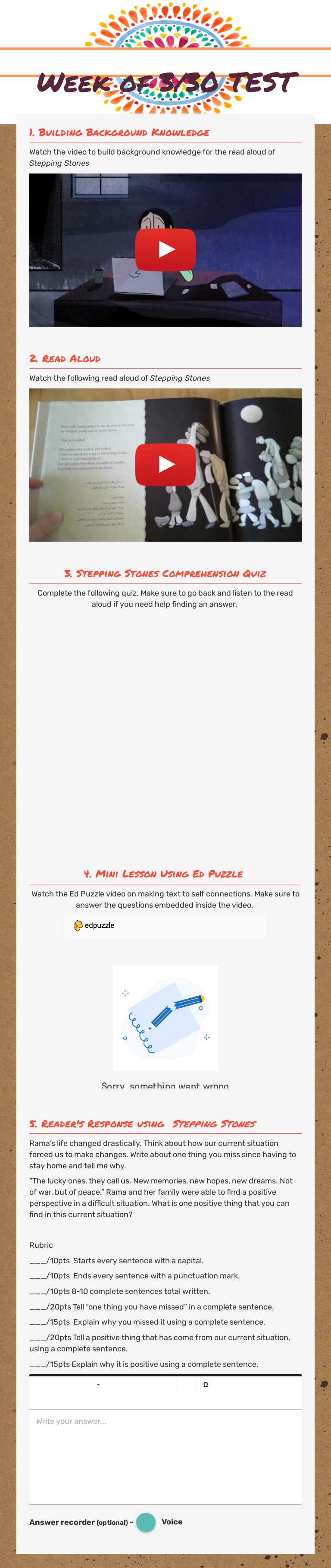 Week of 3/30 TEST worksheet preview image