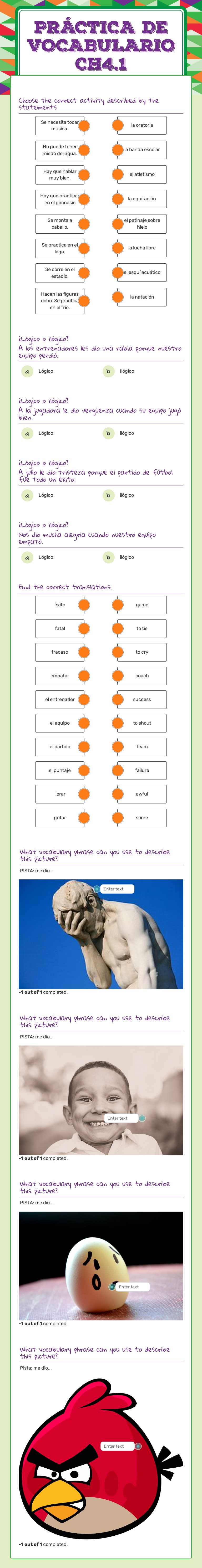 Práctica de Vocabulario ch4.1 worksheet preview image
