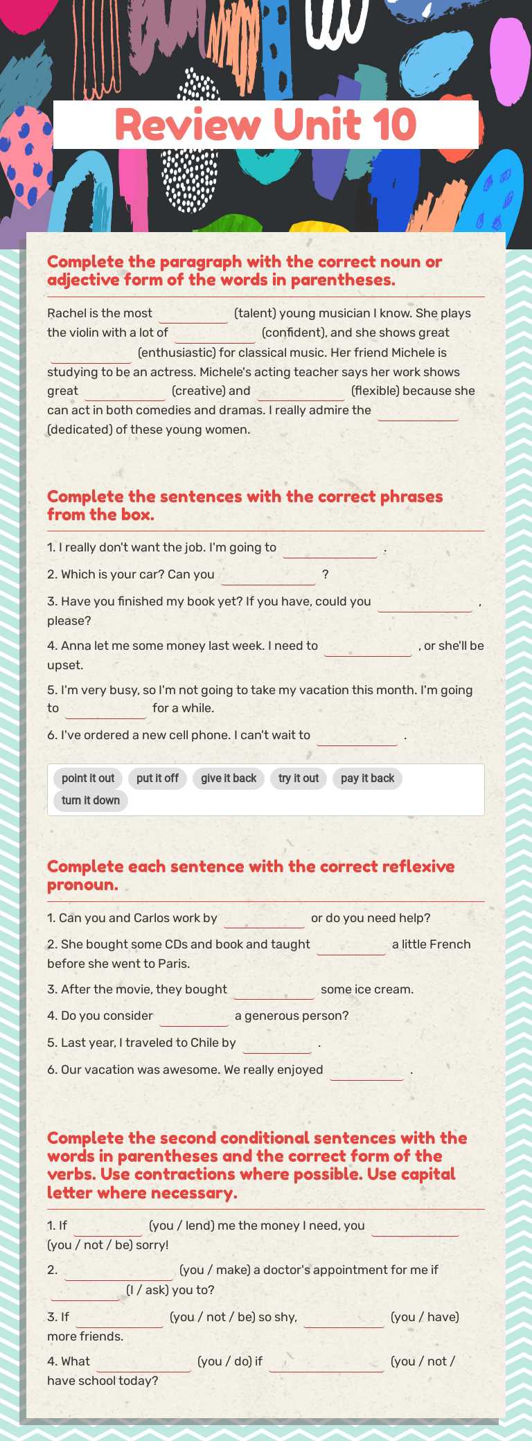 Review Unit 10 worksheet preview image