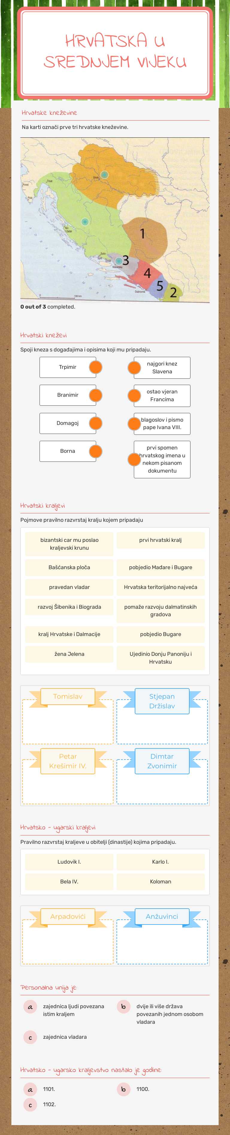 Hrvatska u srednjem vijeku worksheet preview image