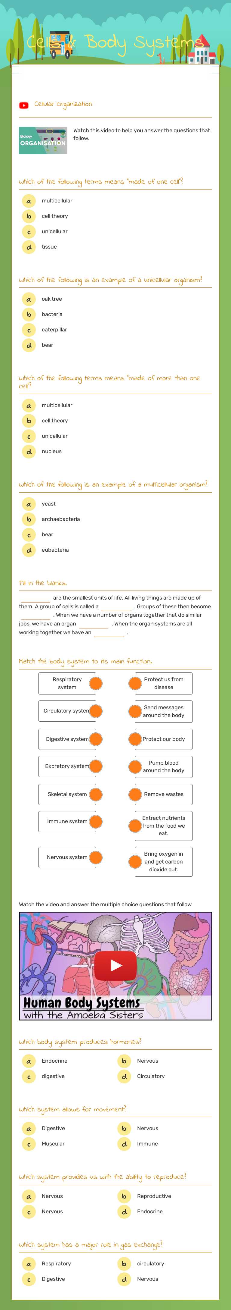 Cells & Body Systems worksheet preview image