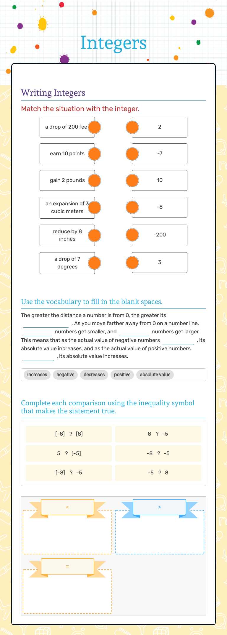 Integers Grade 6 worksheet preview