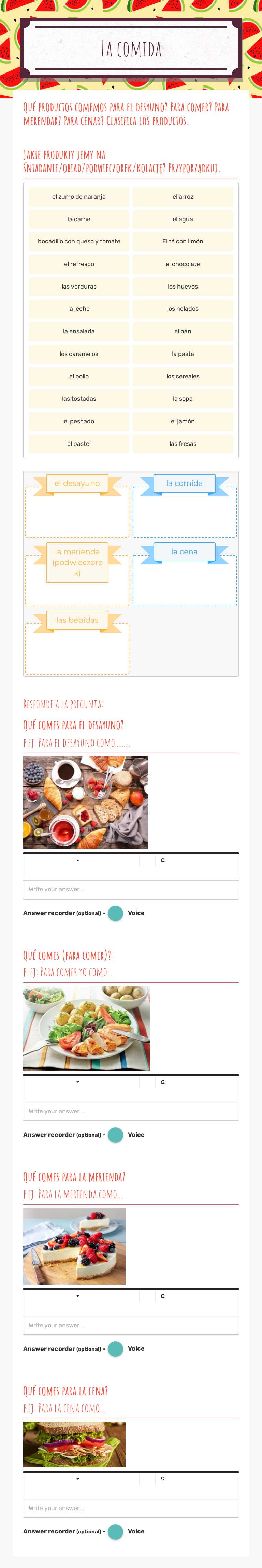 La comida worksheet preview image