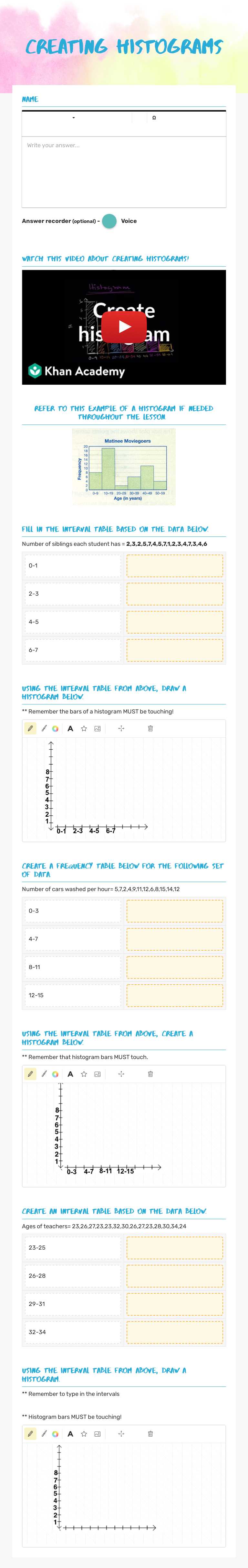 Grade 8:Creating Histograms worksheet preview image