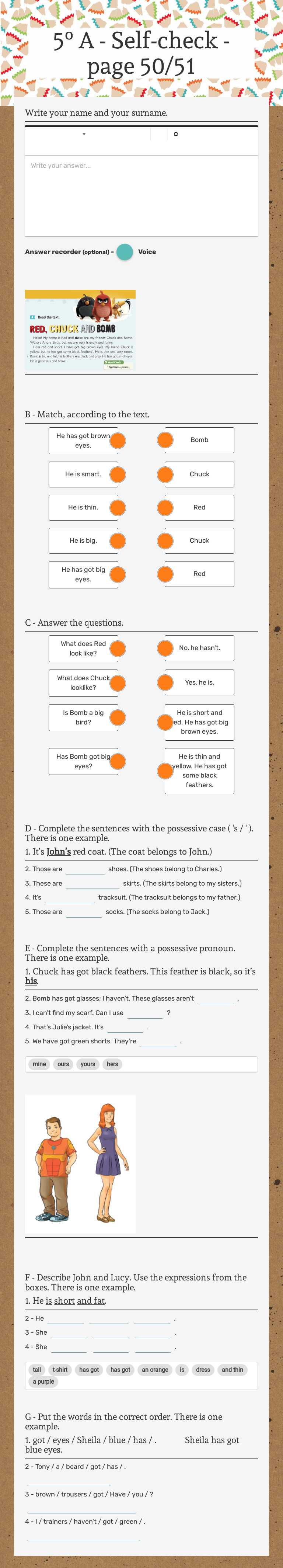 5º A - Self-check - page 50/51 worksheet preview image