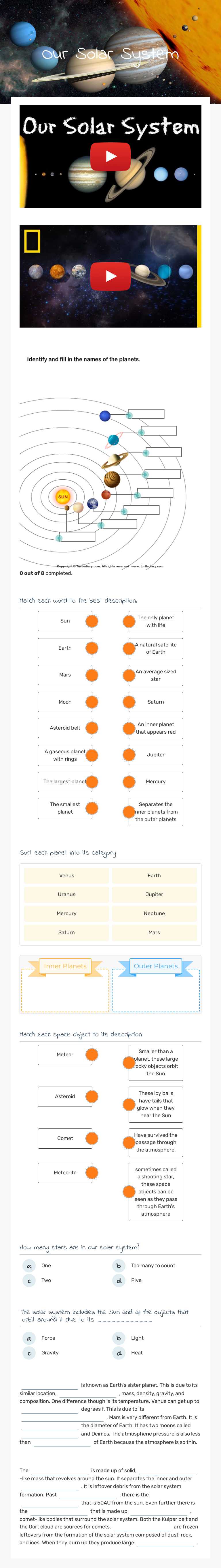 Our Solar System worksheet preview image