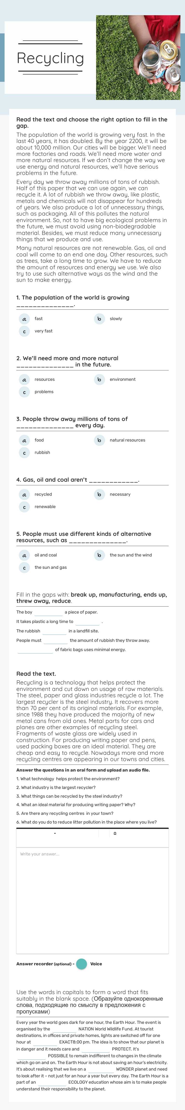 Recycling worksheet preview image