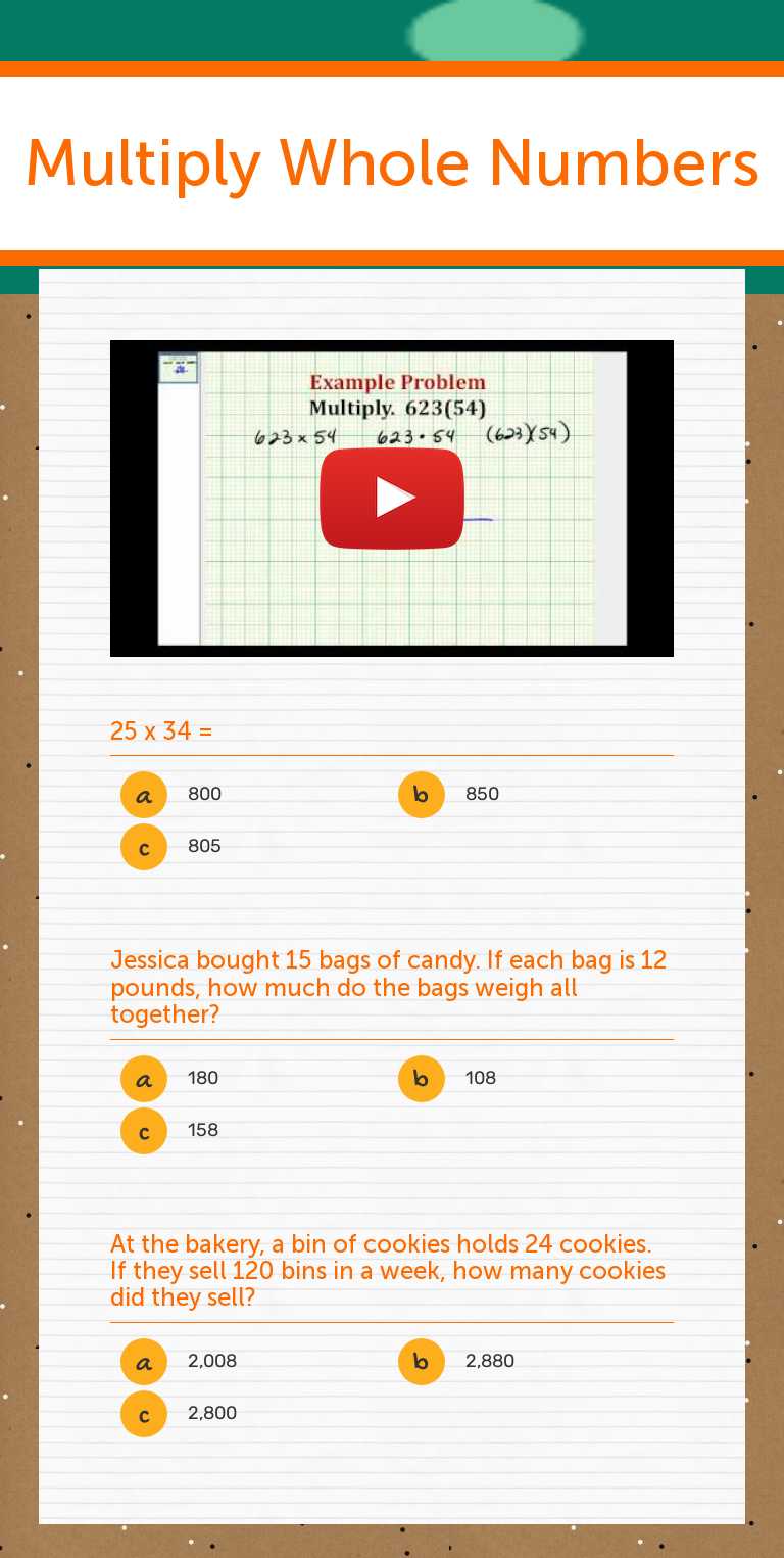 Multiply Whole Numbers worksheet preview image