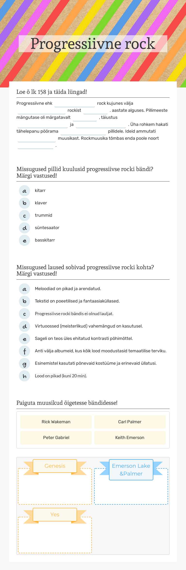 Progressiivne rock worksheet preview image