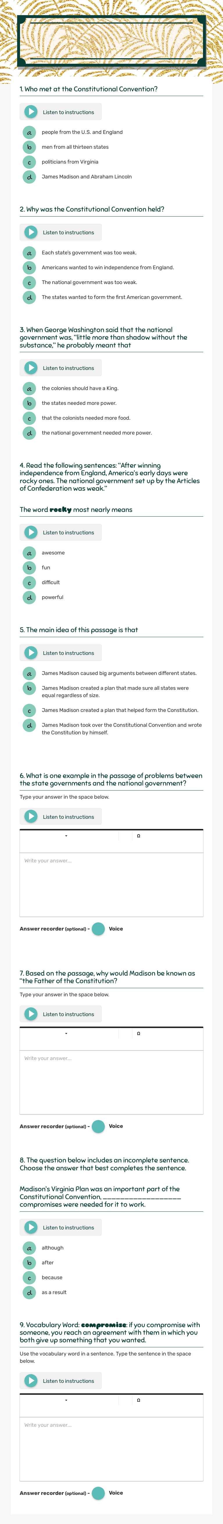 american government - james madison: a man with a plan worksheet preview