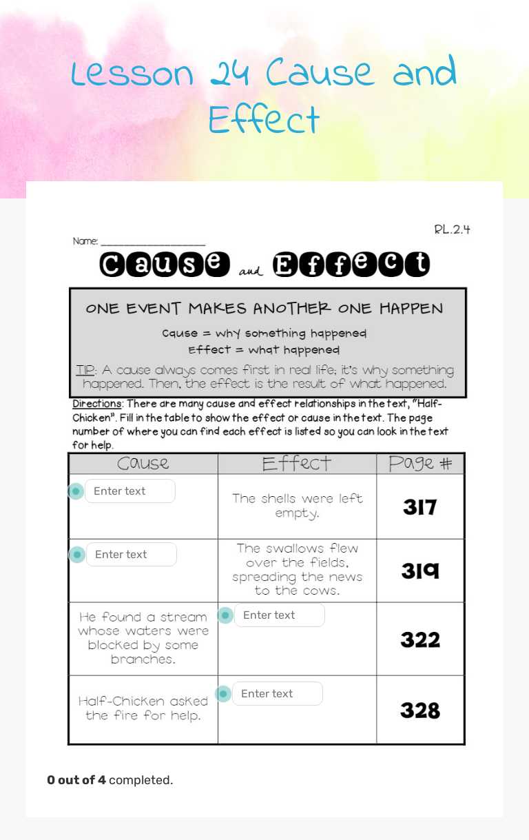 Lesson 24 Cause and Effect worksheet preview image