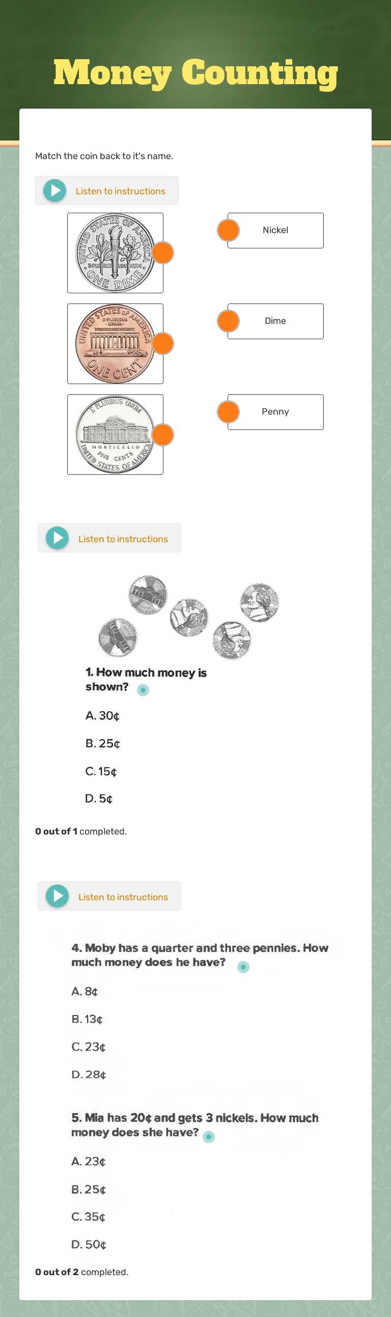 Money Counting Grade 2 worksheet preview