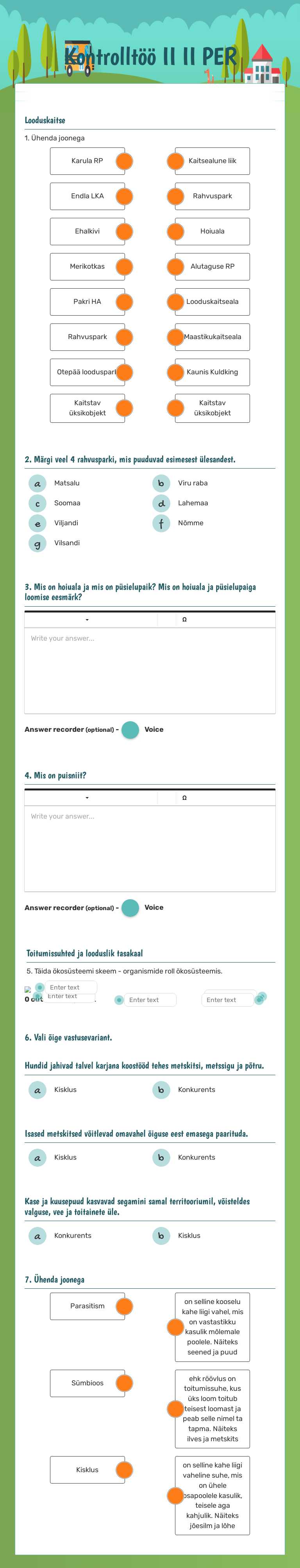 Kontrolltöö II 
II PER worksheet preview