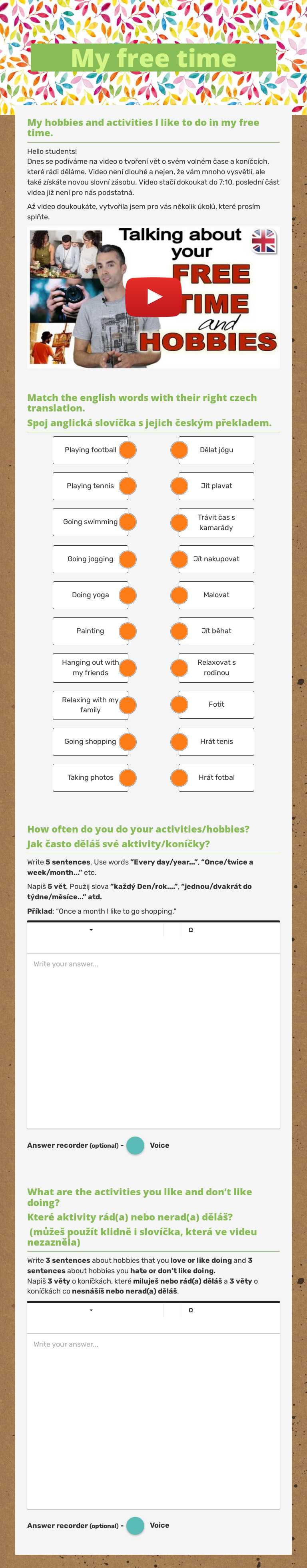 My free time worksheet preview image