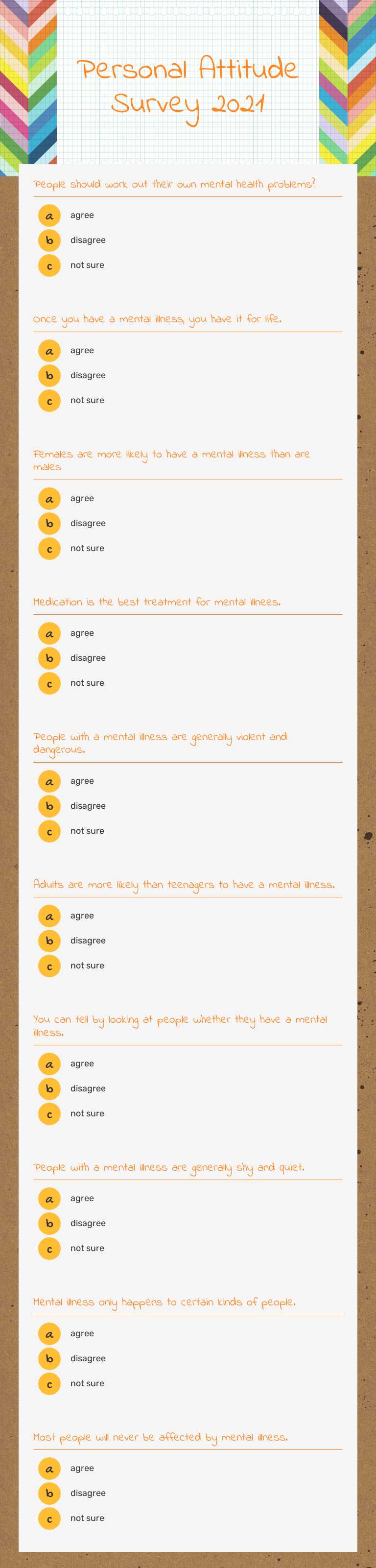 Personal Attitude Survey 2021 worksheet preview image