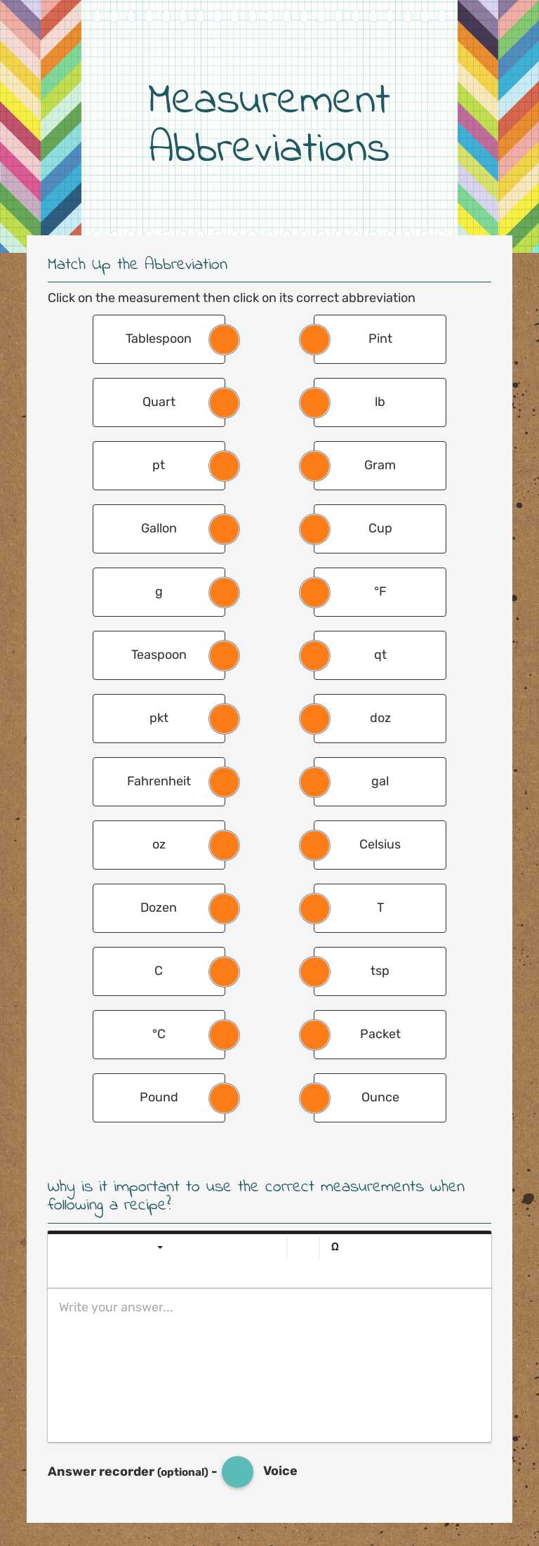 Measurement Abbreviations worksheet preview image