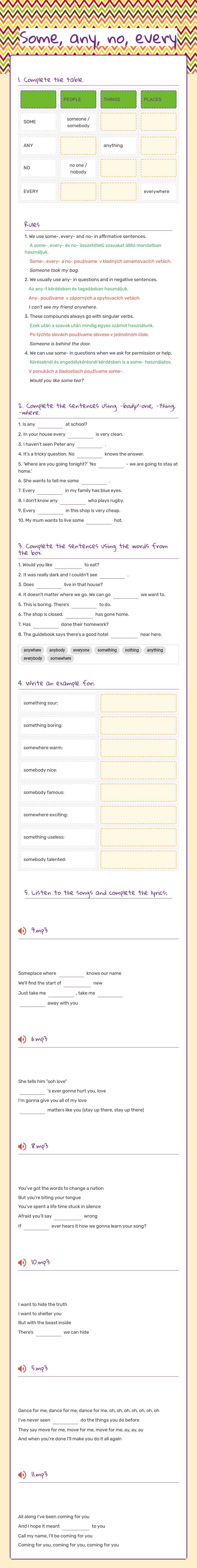 Some, any, no, every Other worksheet preview