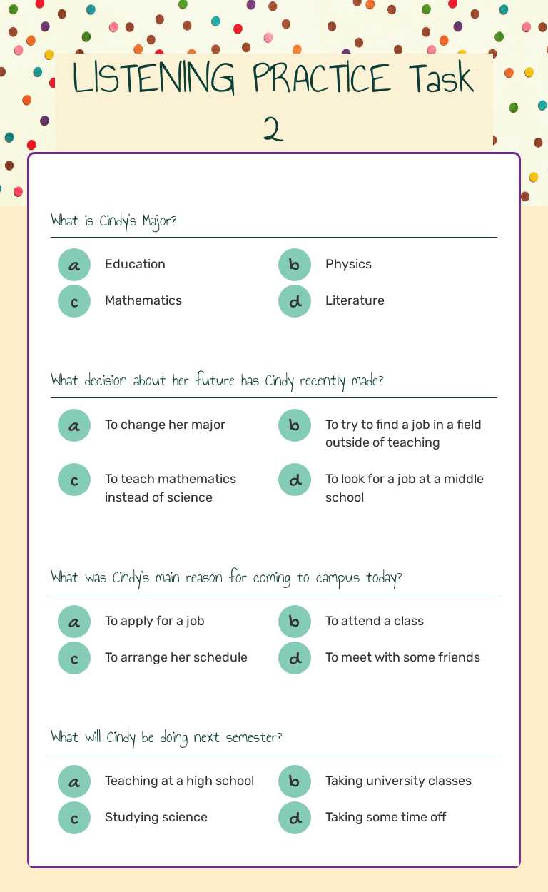 LISTENING PRACTICE Task 2 worksheet preview image