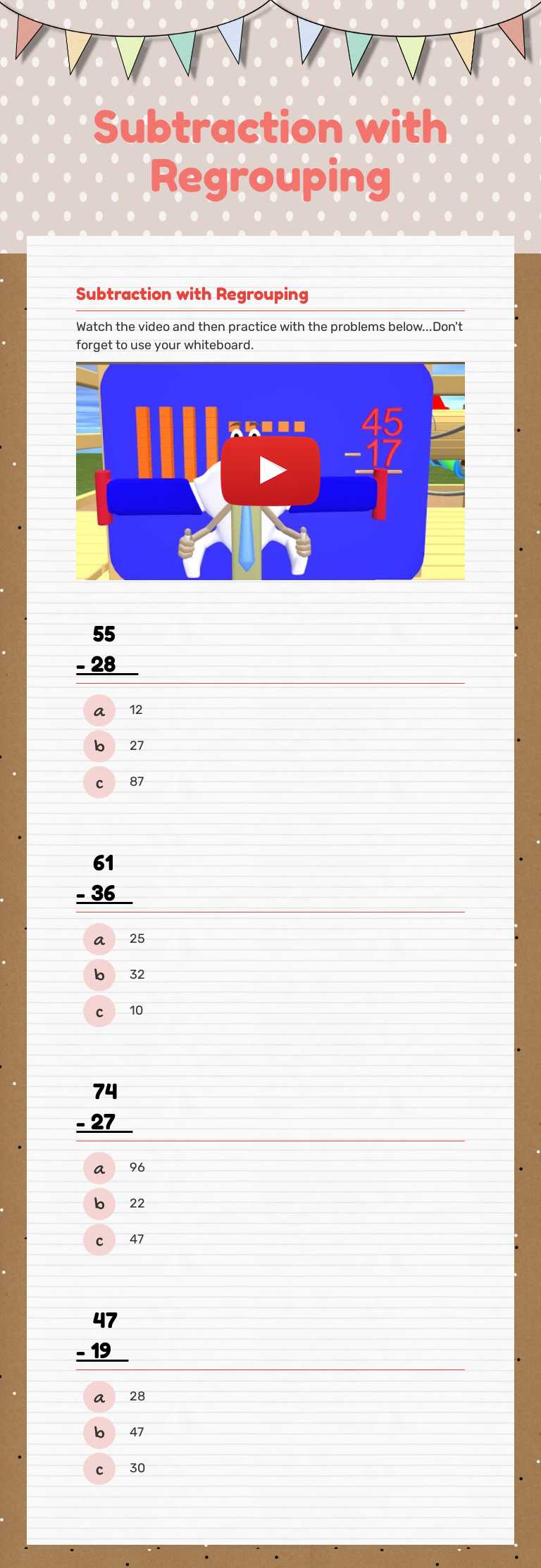Subtraction 
with 
Regrouping worksheet preview image