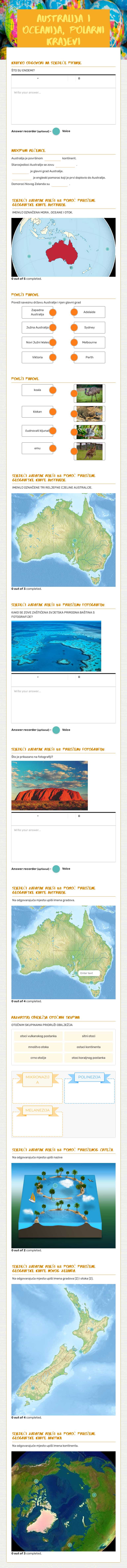 Australija i oceanija, polarni krajevi worksheet preview image