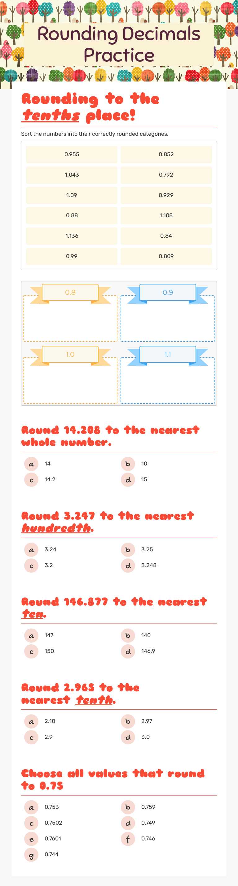 Rounding Decimals Practice worksheet preview image