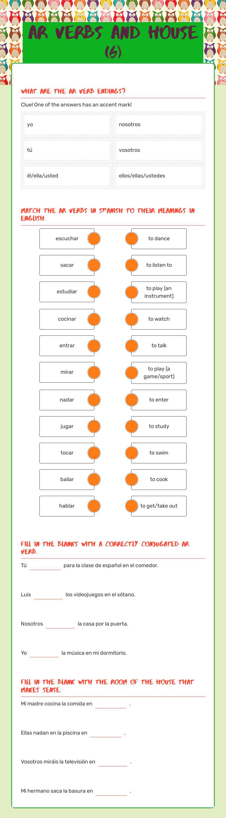AR Verbs and House (6) worksheet preview image