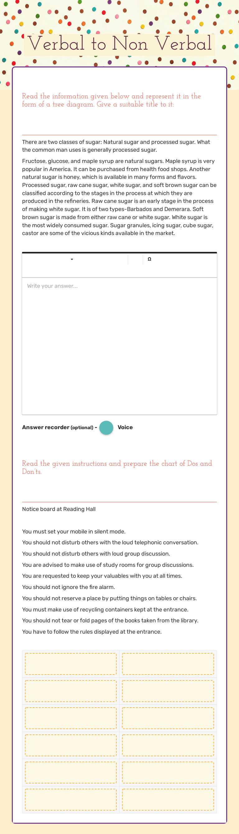 Verbal to Non Verbal worksheet preview image